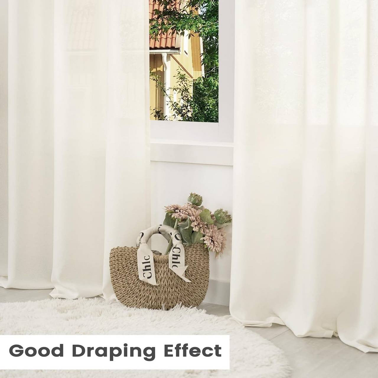 24goodz Semi-Transparent Ruffled Curtains - Elegant and Versatile Design - 100% Polyester - For Living Room and Bedroom - Cream - 135 x 225 cm
