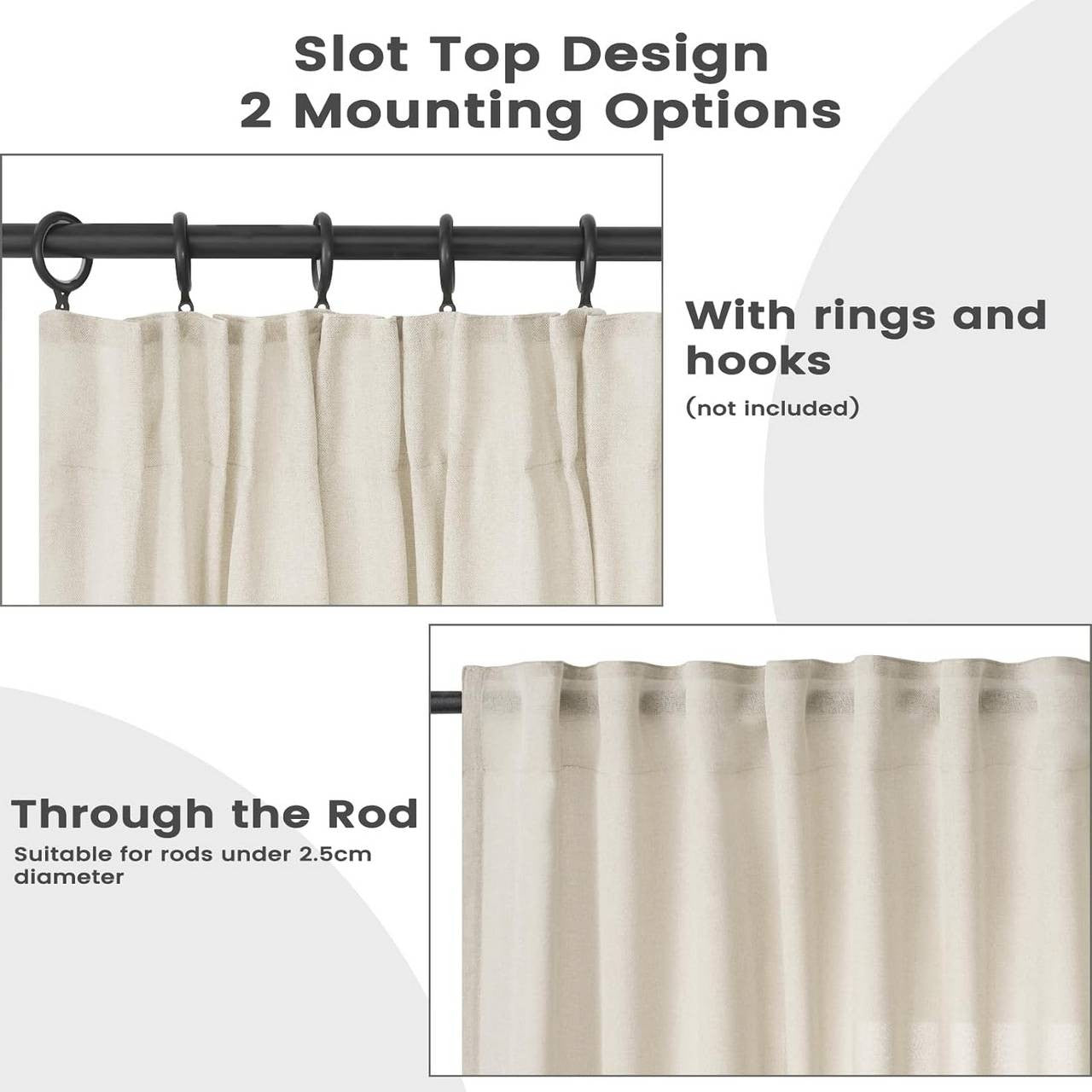 24goodz Semi-Transparent Linen Look Curtain - Elegant & Versatile - 100% Polyester - For Every Room - Sand 135x175 cm