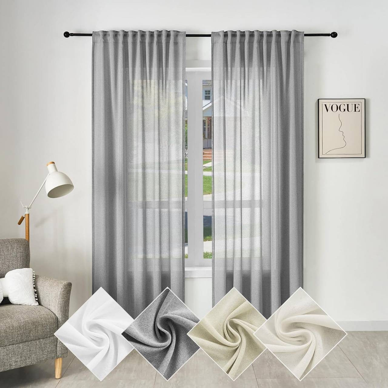24goodz Semi-Transparent Linen Look Curtains - Elegant and Versatile - 100% Polyester - For Every Room - Grey 135x225 cm