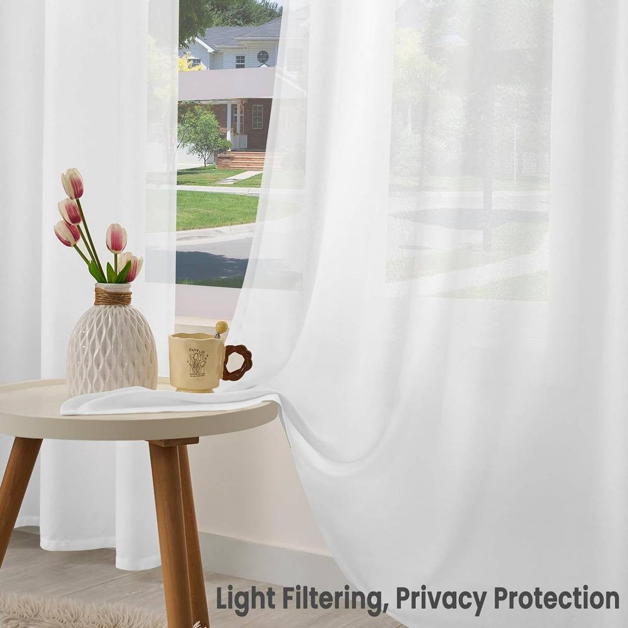 24goodz Semi-Transparent Curtains - Elegant and Versatile Design - 100% Polyester - For Every Room - White 135x225 cm