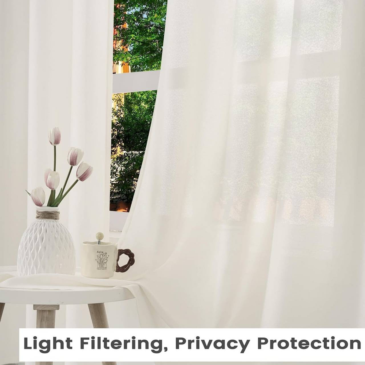 24goodz Semi-Transparent Linen Look Curtains - Elegant and Versatile Design - 100% Polyester - For Every Room - Crème 135x245 cm