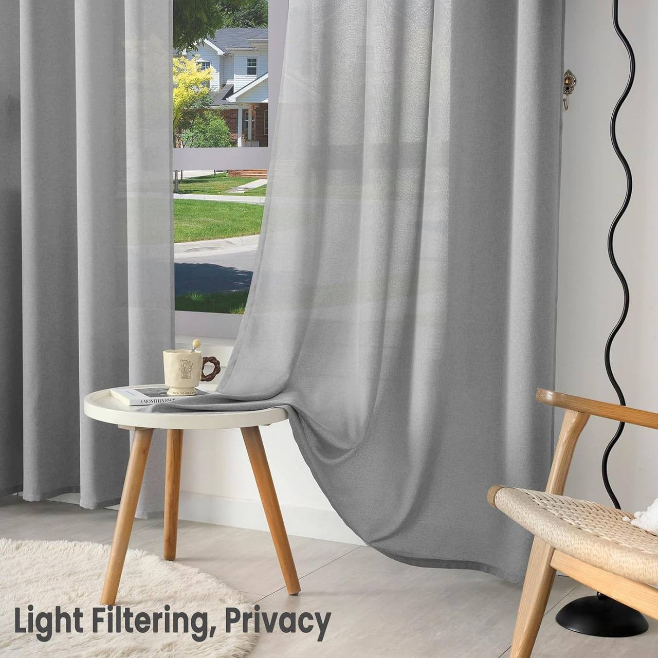 24goodz Elegant Semi-Transparent Curtains - Premium 100% Polyester - Versatile for Any Room - 135x225 cm - Grey