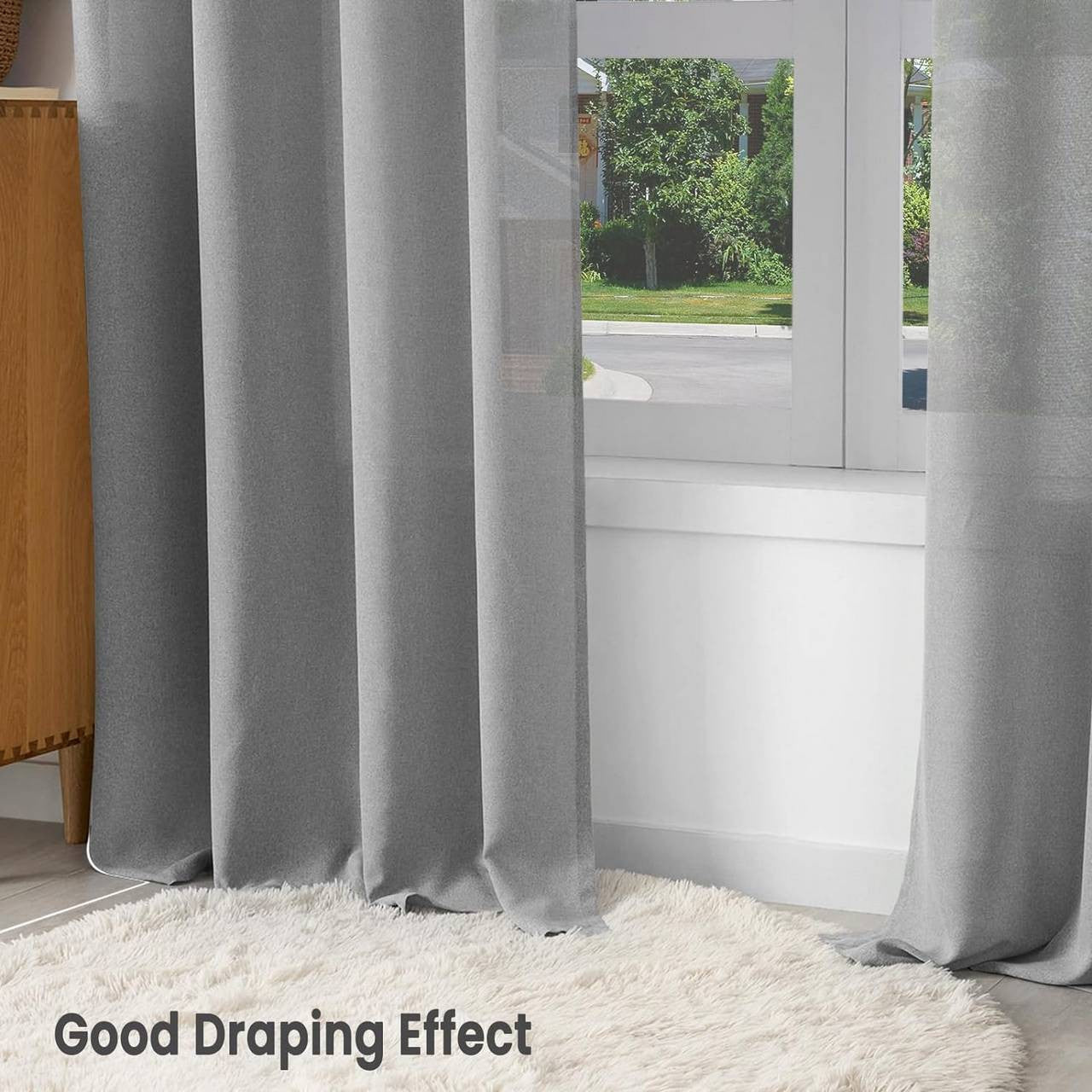 24goodz Semi-Transparent Linen Look Curtains - Elegant and Versatile Design - 100% Polyester - For Every Room - Grey 135x225 cm