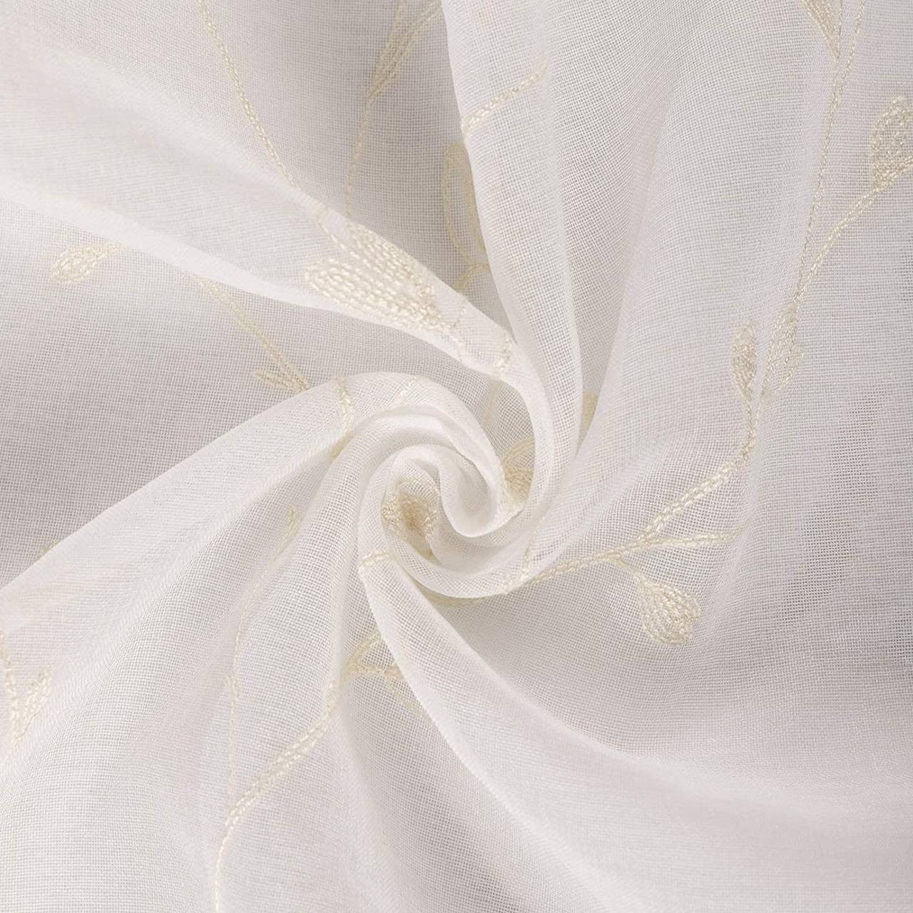 24goodz Transparent Floral Embroidered Curtains with Ruffle Tape - Elegant and Romantic Style - 100% Polyester - Beige - 140x245 cm