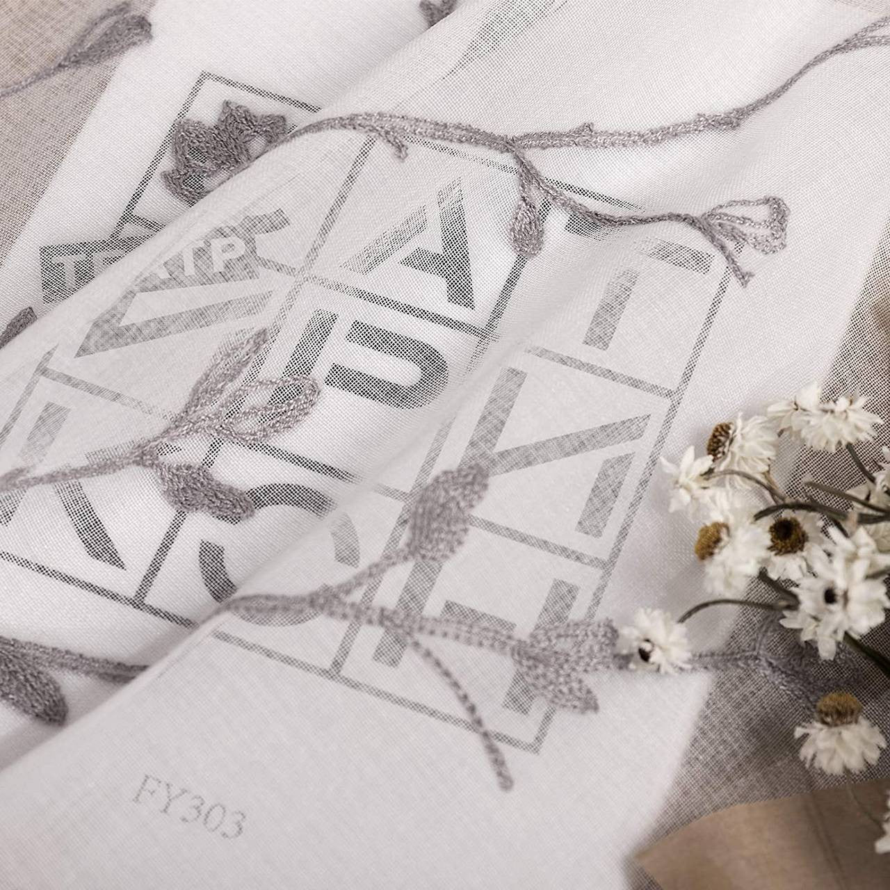 24goodz Transparent Floral Embroidered Curtains with Ruffle Tape - Elegant and Stylish Design - 100% Polyester - For Every Room - Grey 140x245 cm