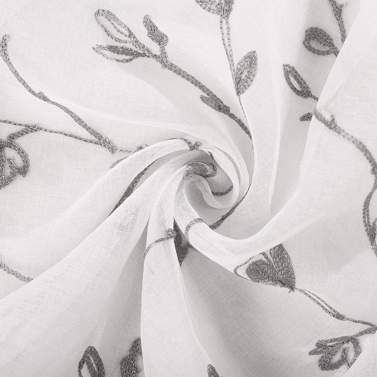 24goodz Transparent Curtains with Floral Embroidery - Elegant Design - 100% Polyester - For Any Room - Grey 140x225 cm