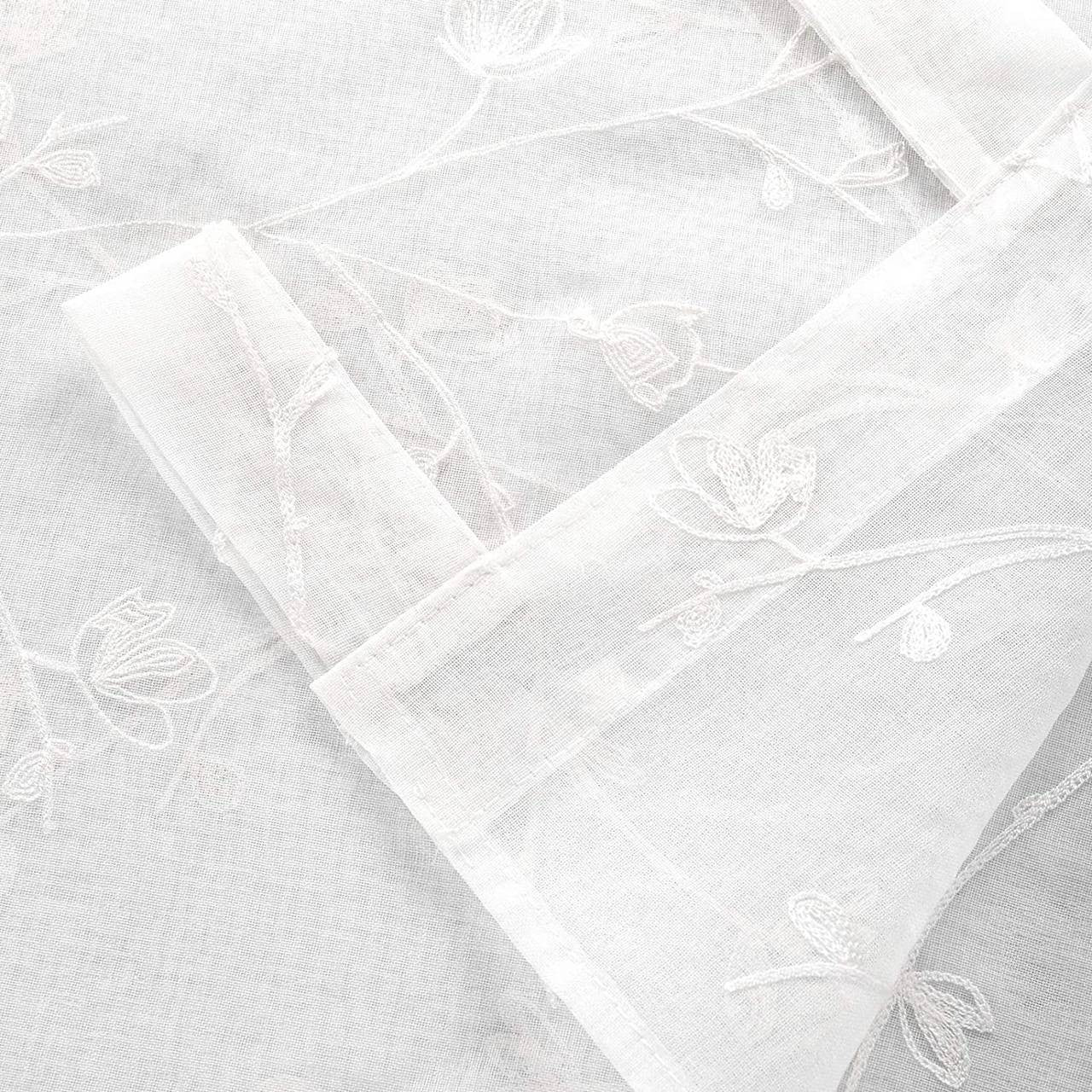 24goodz Sheer Floral Embroidered Curtains with Loops - Elegant and Stylish Design - 100% Polyester - White - 140 x 175 cm - ws