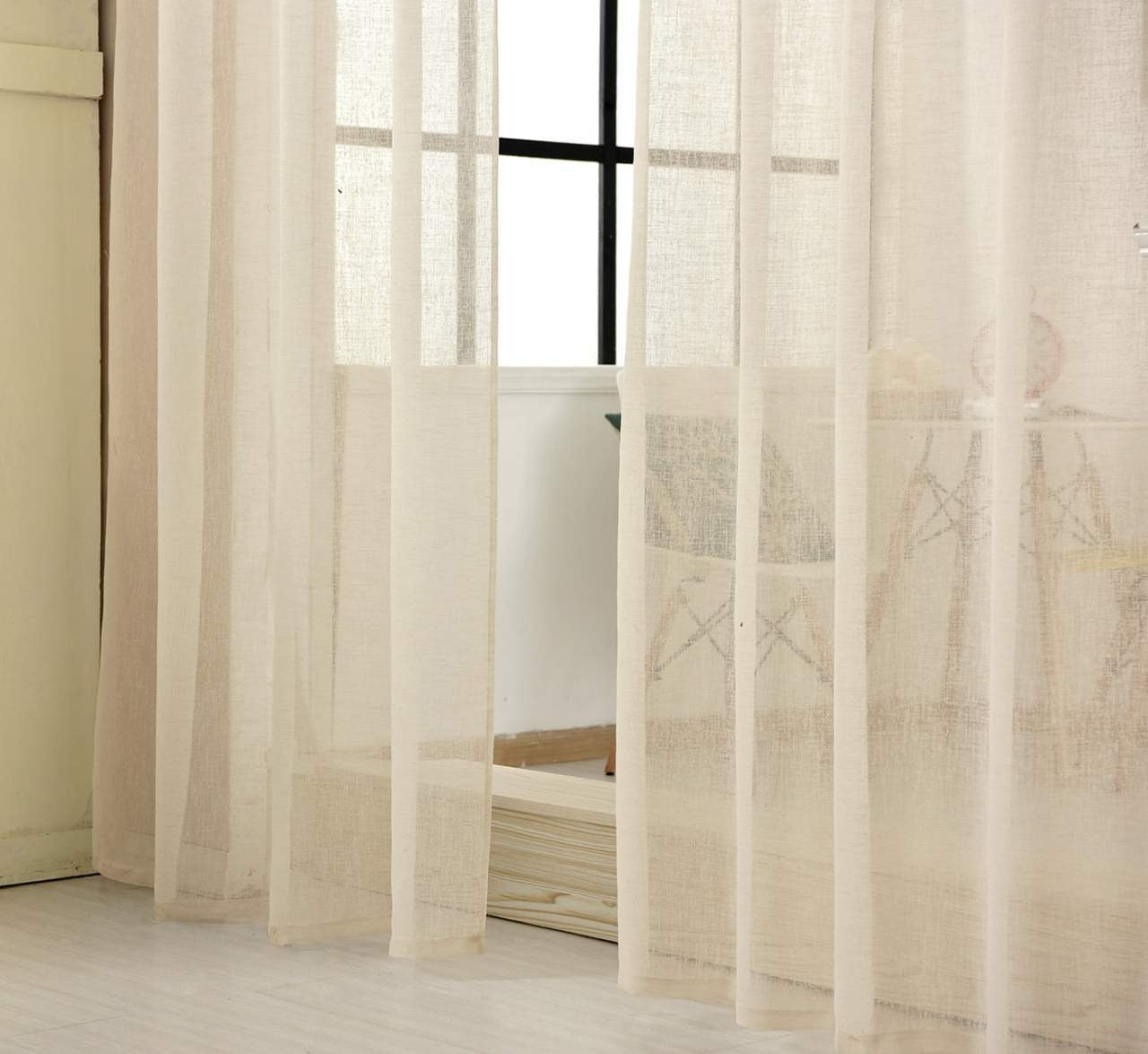 24goodz Sheer Curtains with Ruffles - Elegant Linen Look - 100% Polyester - For Every Room - Sand 140x245 cm - sd