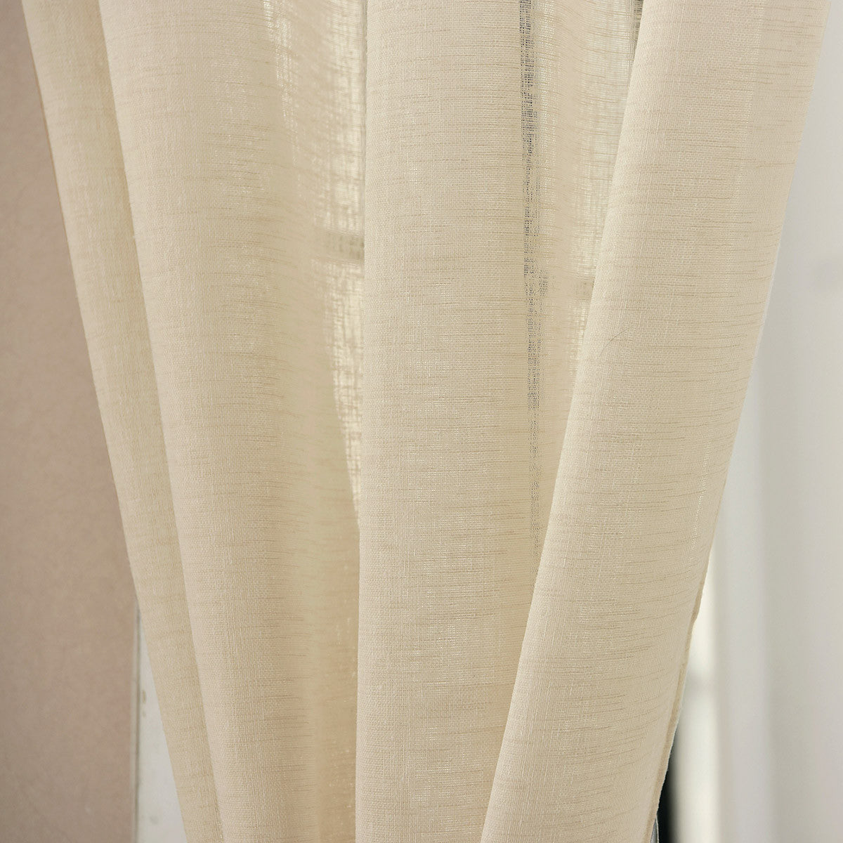 24goodz Sheer Curtains with Ruffles - Elegant Linen Look - 100% Polyester - For Every Room - Sand 140x245 cm - sd