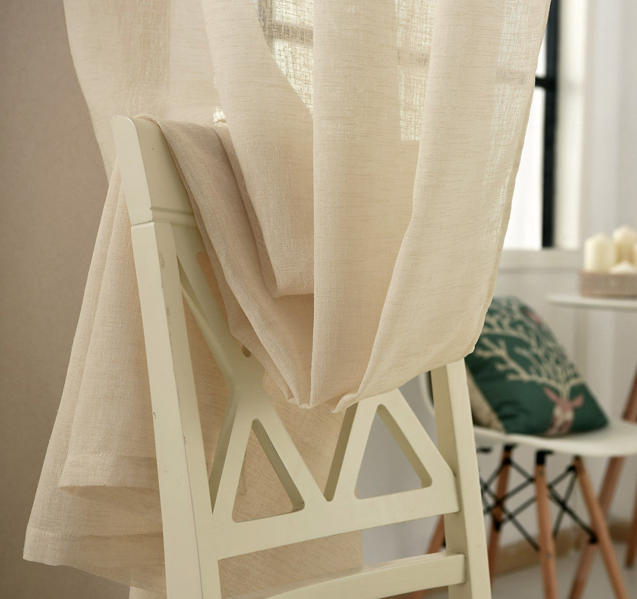 24goodz Transparent Curtains with Ruffles - Durable and Breathable - 100% Polyester - For Living Room and Bedroom - Sand 140x175 cm - sd