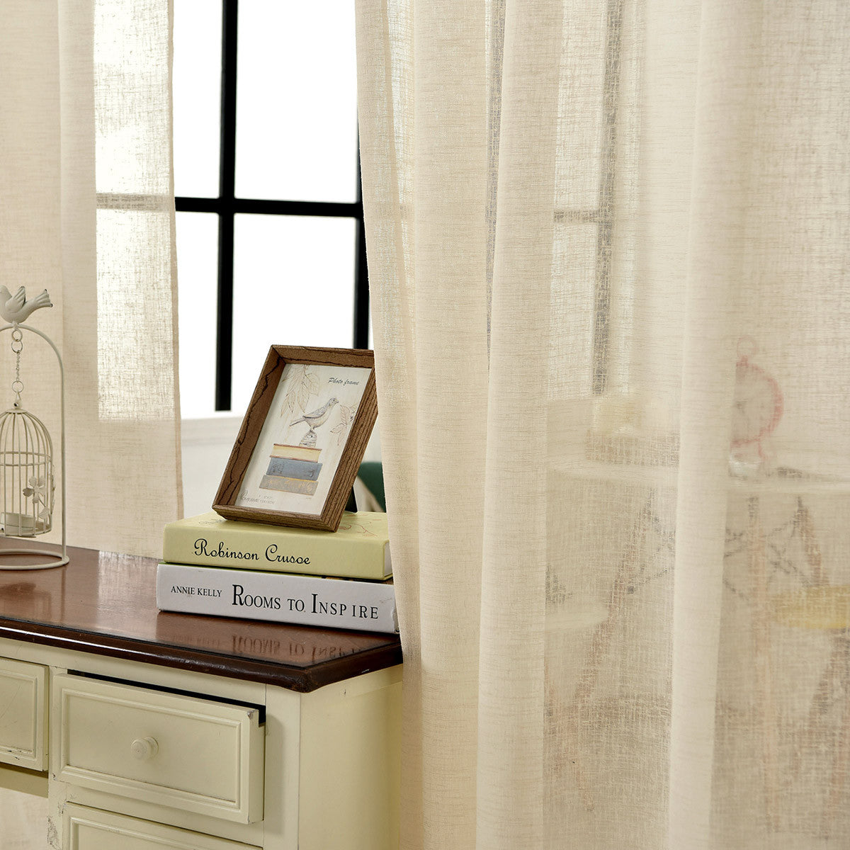24goodz Transparent Curtain with Ruffles - Light Filtering Design - 100% Polyester - For Living Room and Bedroom - Sand 140x225 cm - sd