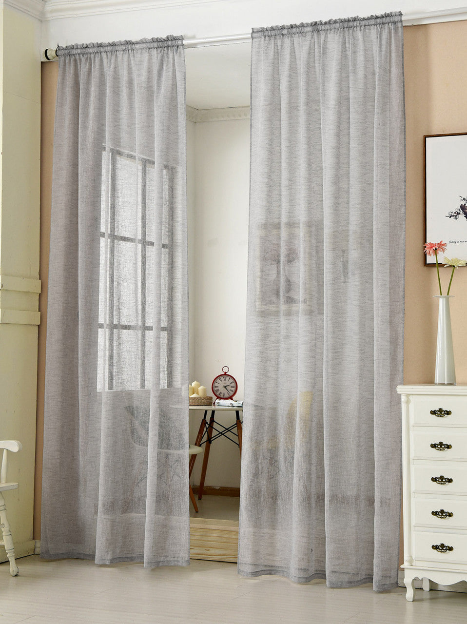 24goodz Sheer Curtains with Ruffles - Elegant Light Filtering - 100% Polyester - For Home Décor - Light Grey 140x225 cm - hgr