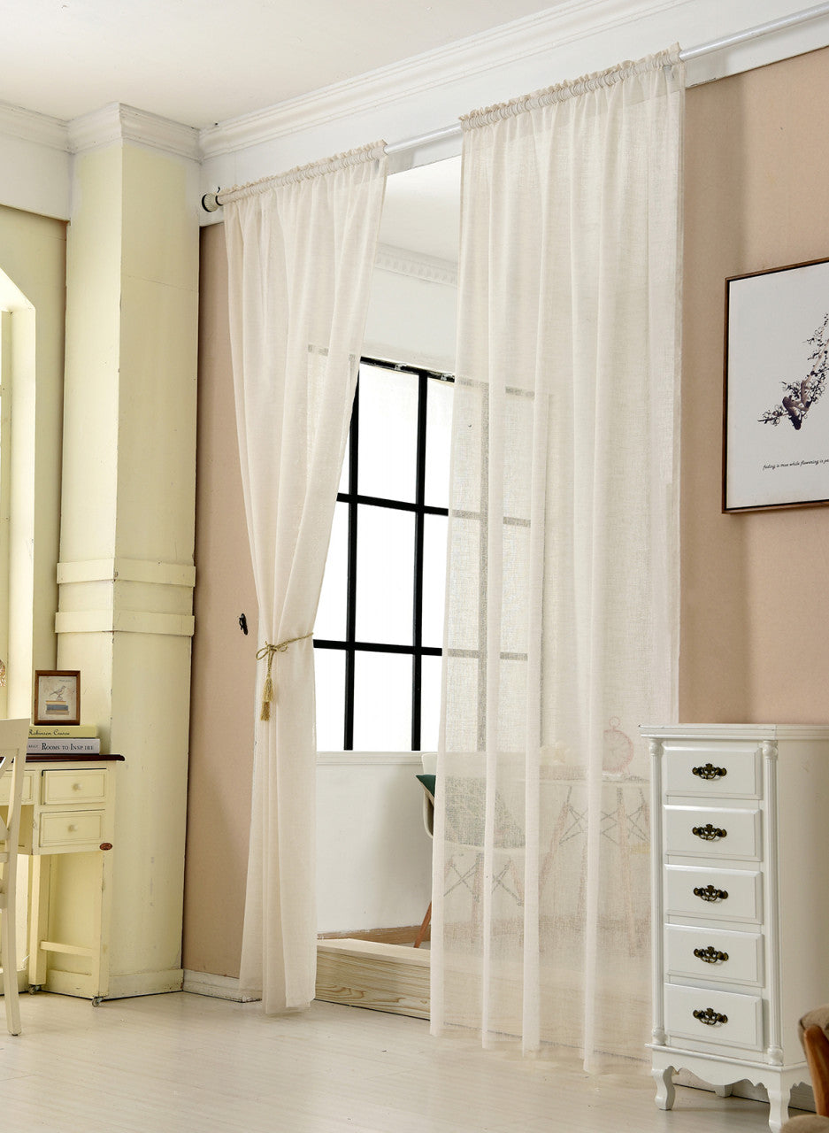 24goodz Transparent Curtains with Ruffles - Light Filtering Design - 100% Polyester - For Any Room - Cream - 140x175 cm