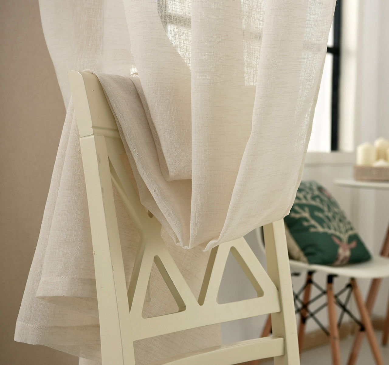 24goodz Sheer Curtains with Ruffles - Light Filtering Design - 100% Polyester - For Home Decoration - Cream 140x225 cm