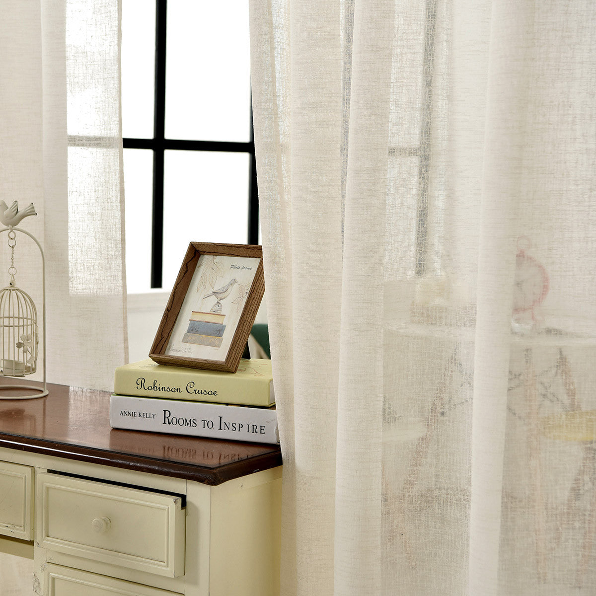 24goodz Transparent Curtains with Ruffles - Light Filtering Design - 100% Polyester - For Living Room and Bedroom - Cream 140x245 cm