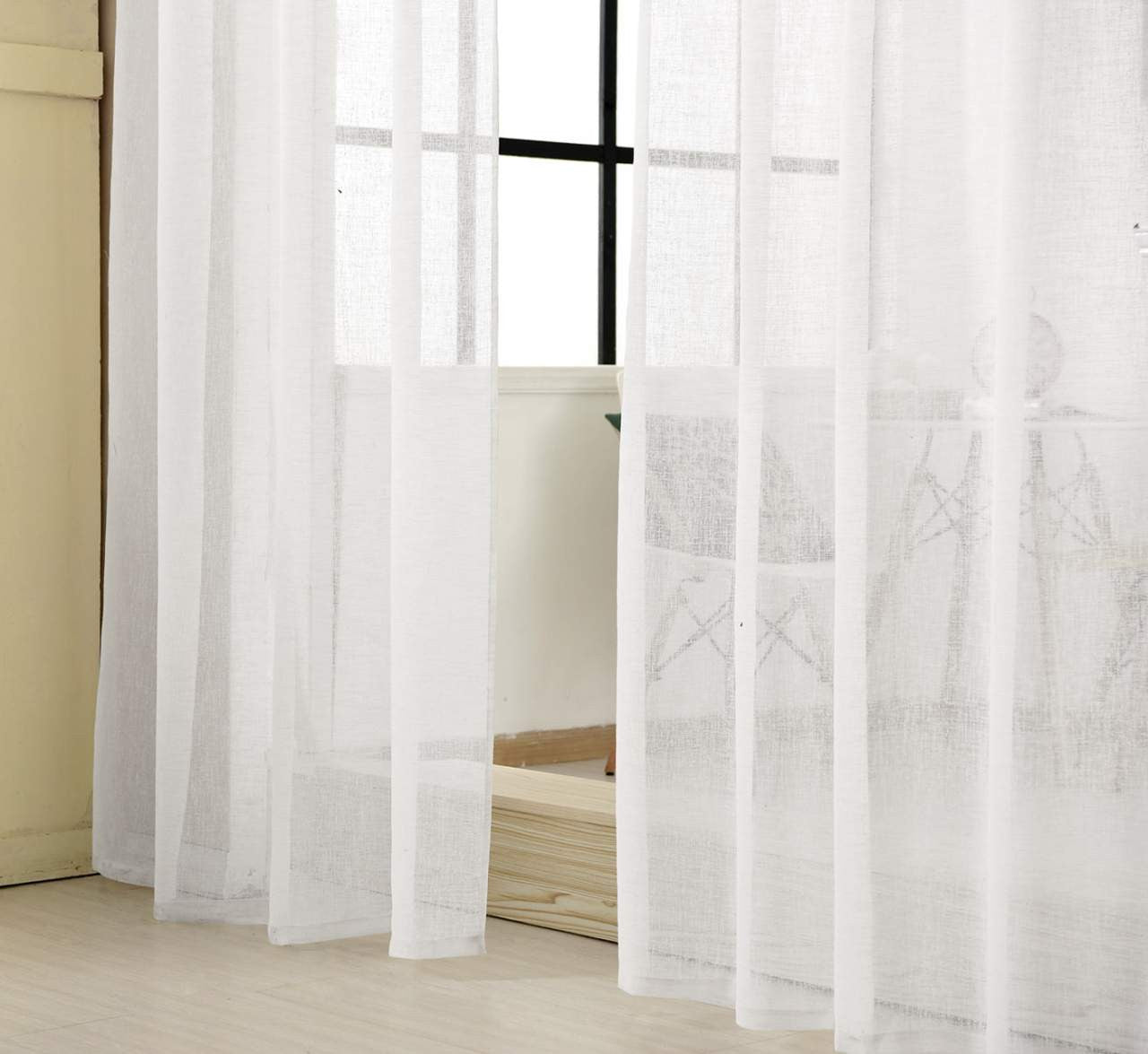 24goodz Sheer Curtains with Ruffles - Elegant Linen Look - 100% Polyester - For Living Room and Bedroom - White 140x145 cm - ws