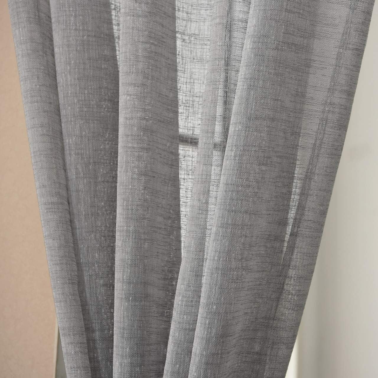 24goodz Transparent Curtain with Ruffles - Durable Linen Look - 100% Polyester - For Home Decoration - Dark Grey - 140x225 cm - dgr