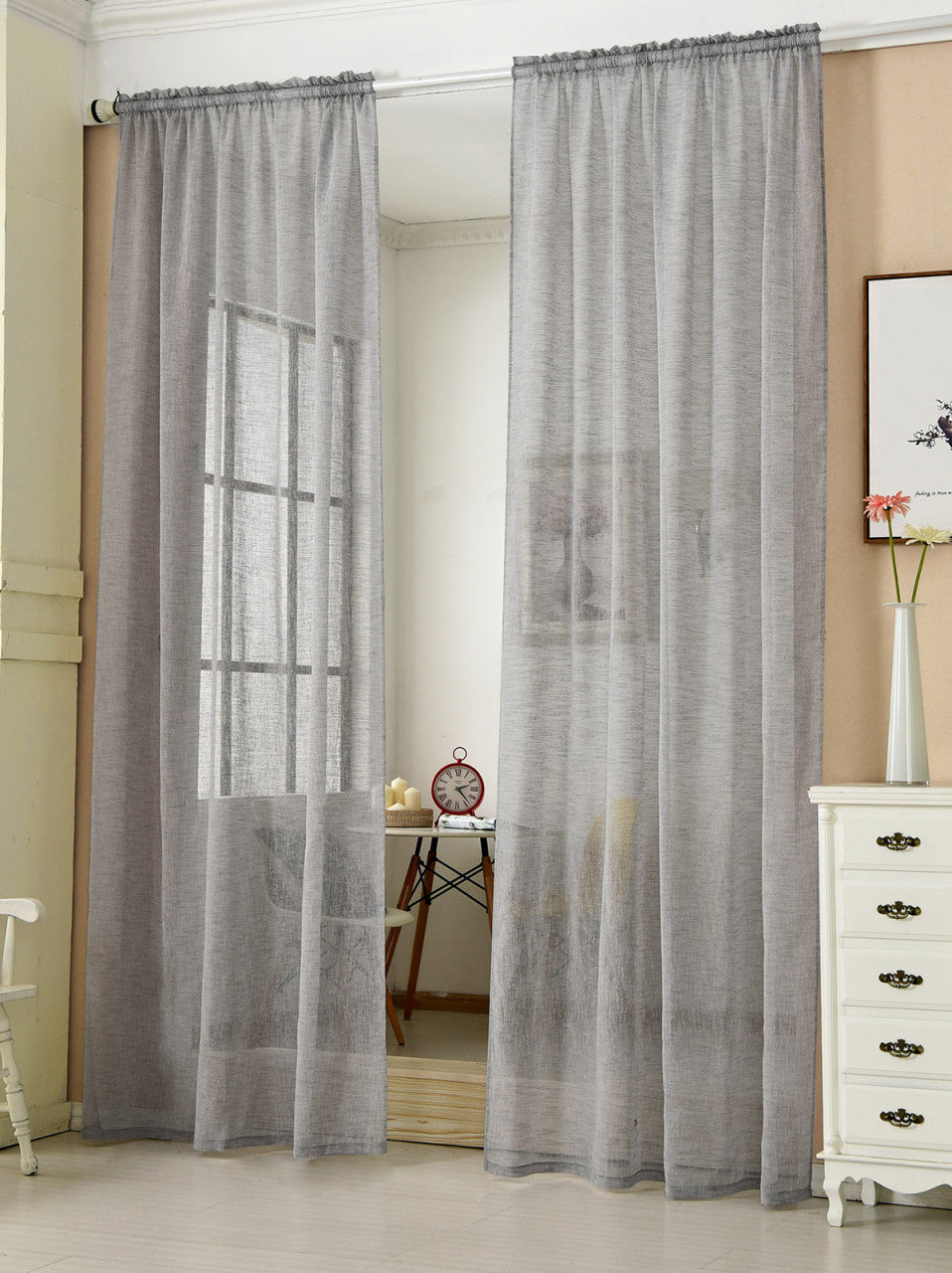 24goodz Transparent Curtains with Ruffles - Light Filtering Design - 100% Polyester - For Living Room and Bedroom - Dark Grey 140x245 cm - dgr