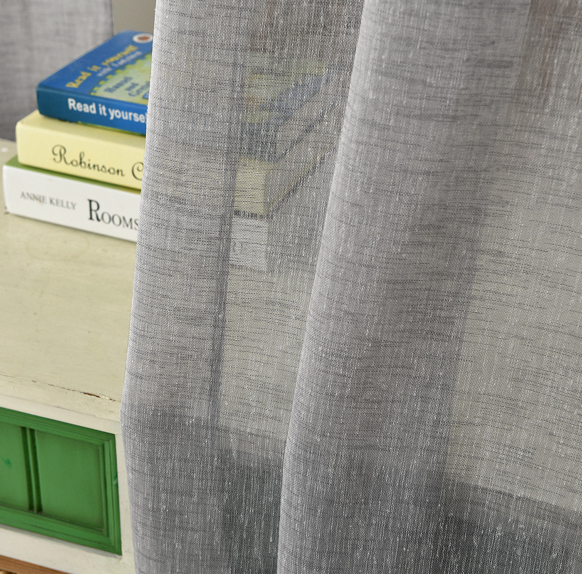 24goodz Transparent Curtains with Ruffles - Light Filtering Design - 100% Polyester - For Living Room and Bedroom - Dark Grey 140x245 cm - dgr