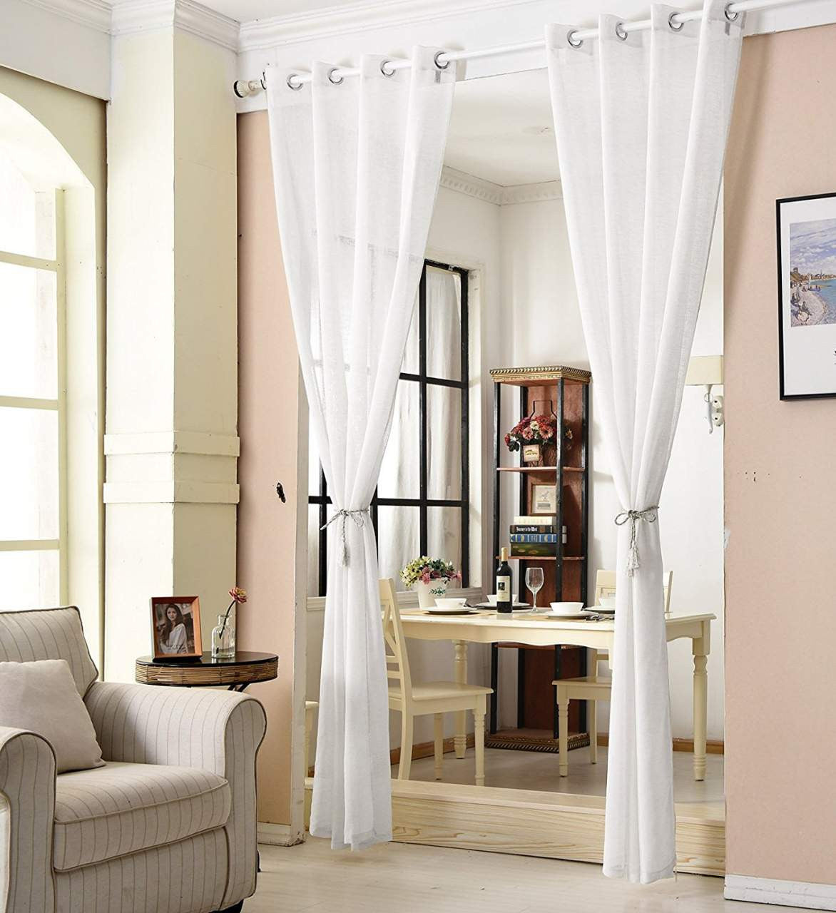 24goodz Transparent Curtain with Eyelets - Elegant Linen Look - 100% Polyester - For Every Room - White 140x225 cm - ws