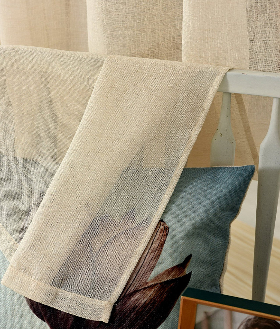 24goodz Transparent Curtains Set of 2 - Elegant Linen Look - 100% Polyester - For Living Room and Bedroom - Sand 140x245 cm - sd