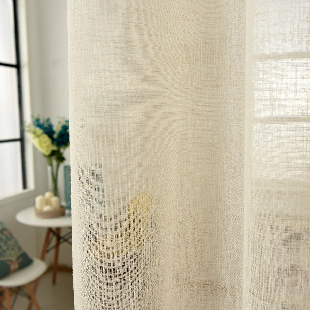 24goodz Transparent Linen Look Curtains - Breathable and Light Filtering - 100% Polyester - For Living Room and Bedroom - Sand 140x225 cm - sd