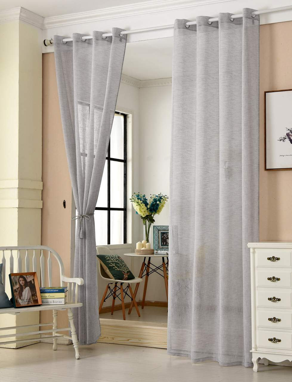 24goodz Transparent Curtains Set of 2 - Elegant Linen Look - Durable Polyester - For Any Room - Light Grey 140x245 cm - hgr