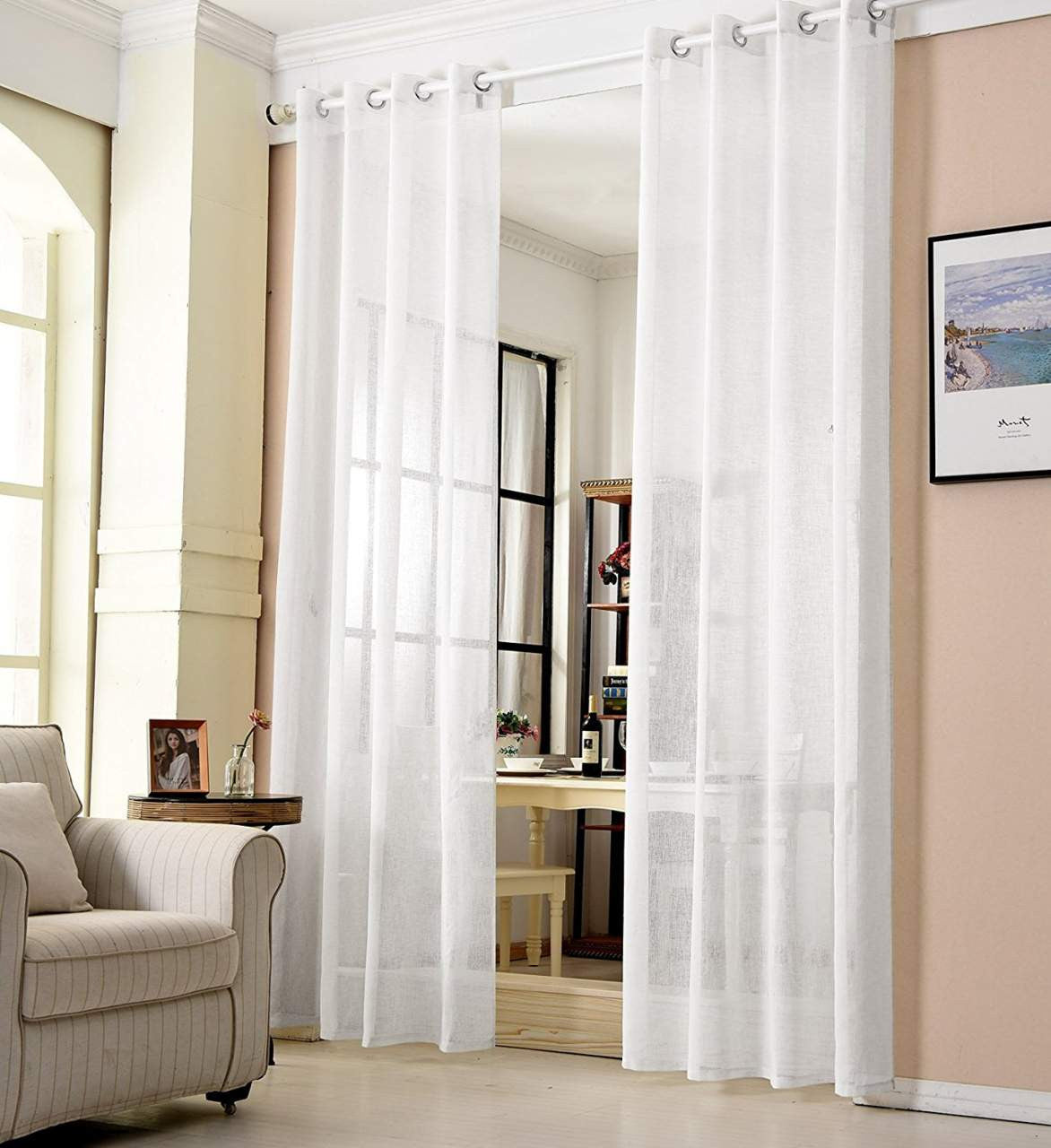 24goodz Transparent Curtain with Eyelets - Elegant Linen Look - 100% Polyester - For Any Room - White 140x245 cm - ws