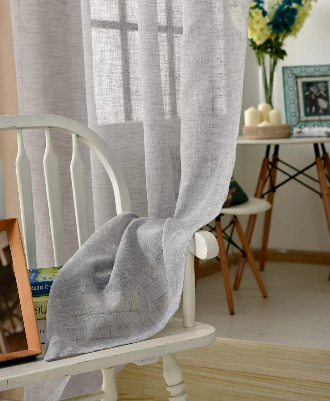 24goodz Transparent Curtains Set of 2 - Elegant Linen Look - Durable Polyester - For Any Room - Light Grey 140x245 cm - hgr