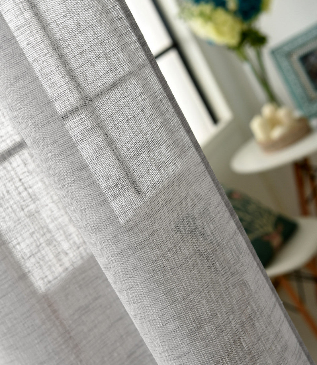 24goodz Transparent Curtain with Eyelets - Elegant Linen Look - 100% Polyester - For Home Decor - Light Grey 140x225 cm - hgr