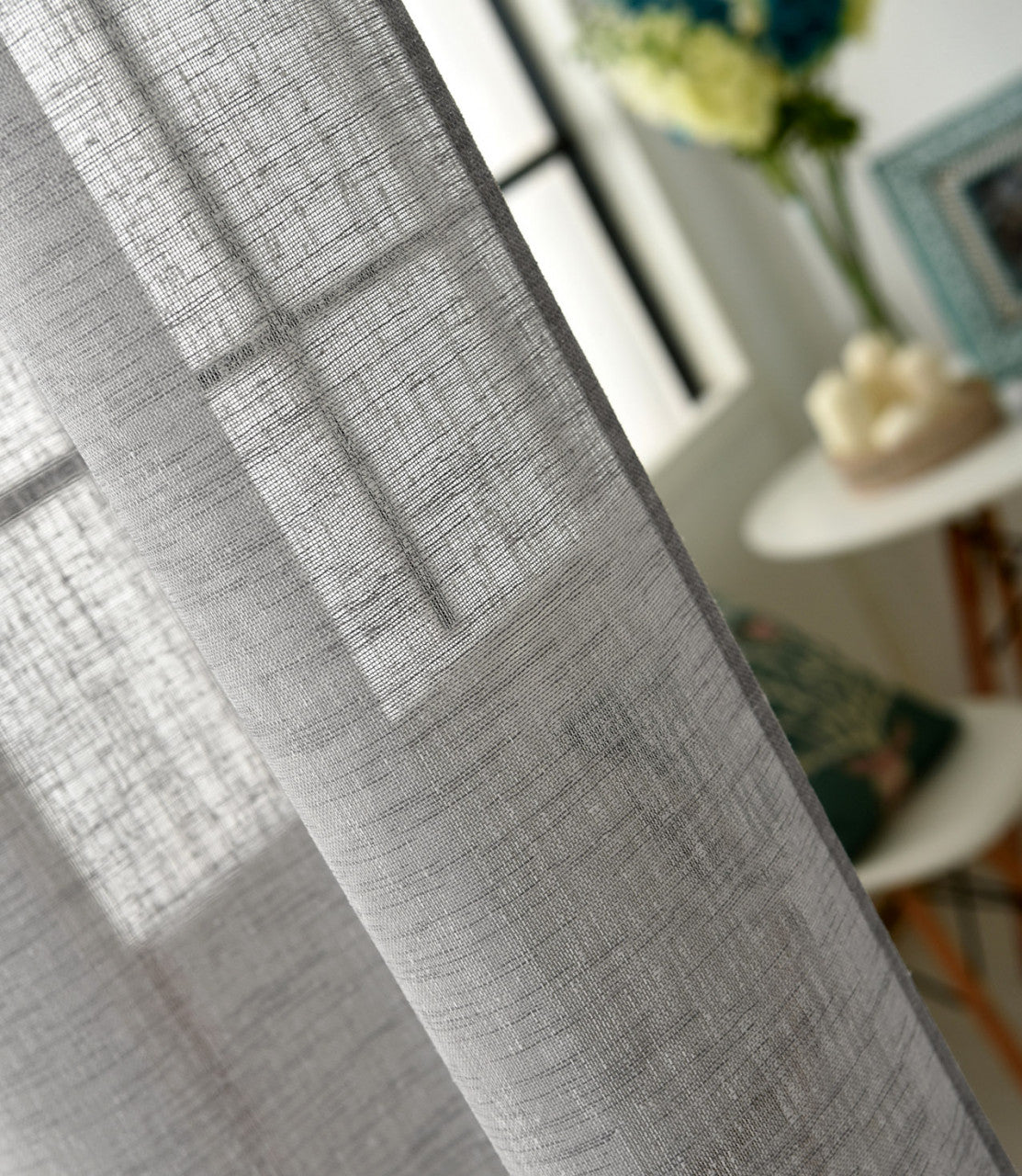 24goodz Transparent Curtains - Elegant Linen Look - Durable Polyester - For Home Décor - Dark Grey - 140x245 cm - dgr