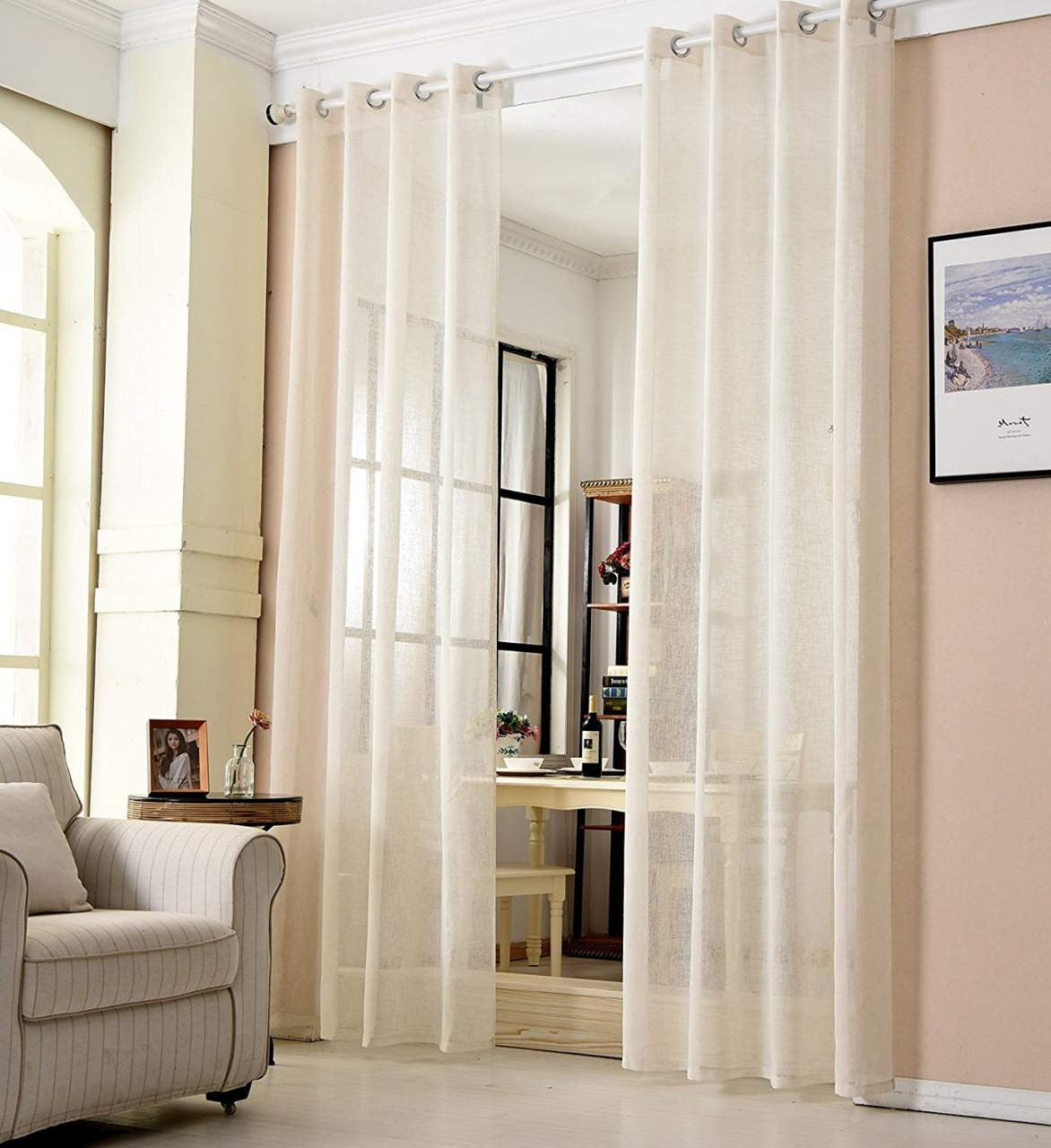 24goodz Transparent Linen Look Curtain - Light Filtering Design - 100% Polyester - For Living Room and Bedroom - Cream 140x225 cm