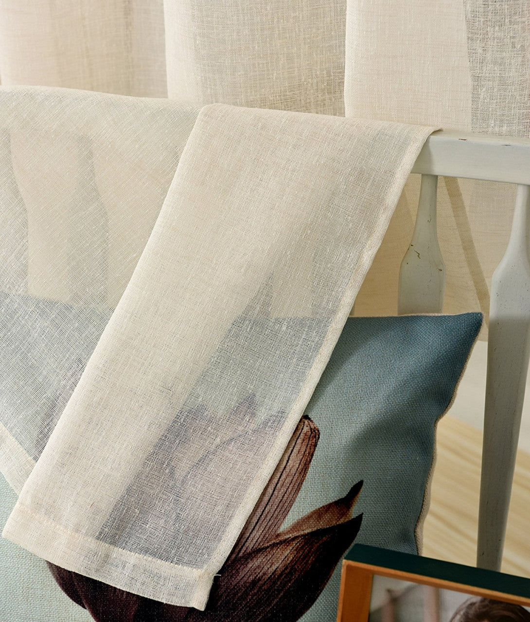 24goodz Transparent Linen Look Curtain - Light Filtering Design - 100% Polyester - For Living Room and Bedroom - Cream 140x225 cm