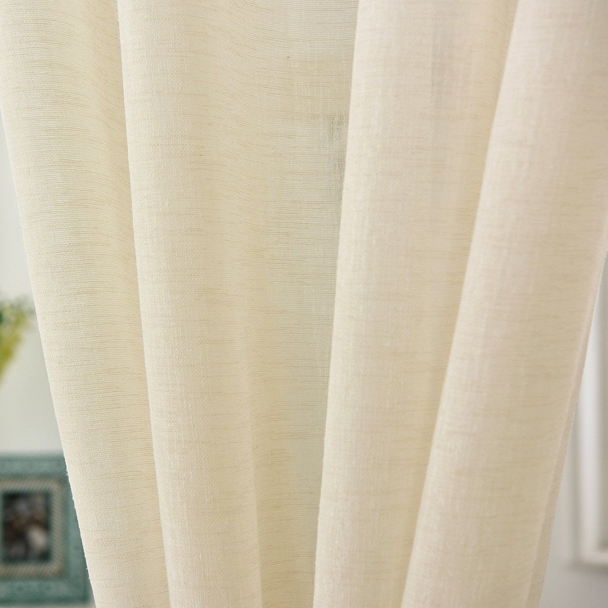 24goodz Transparent Linen Look Curtain - Light Filtering Design - 100% Polyester - For Living Room and Bedroom - Cream 140x225 cm