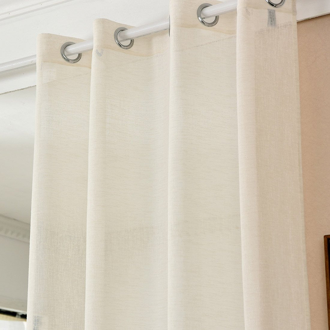 24goodz Transparent Curtains Set of 2 - Durable Linen Look - 100% Polyester - For Home Decor - Cream - 140x225 cm