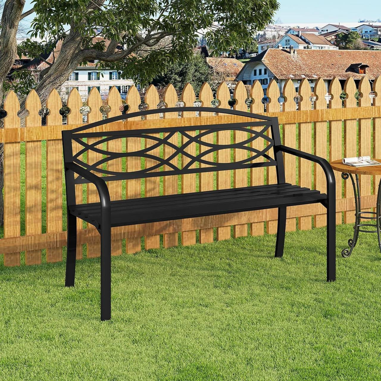24goodz Metal Garden Bench - Ergonomic Comfort - Durable & Weatherproof - Metal - For 2 to 3 People - Black