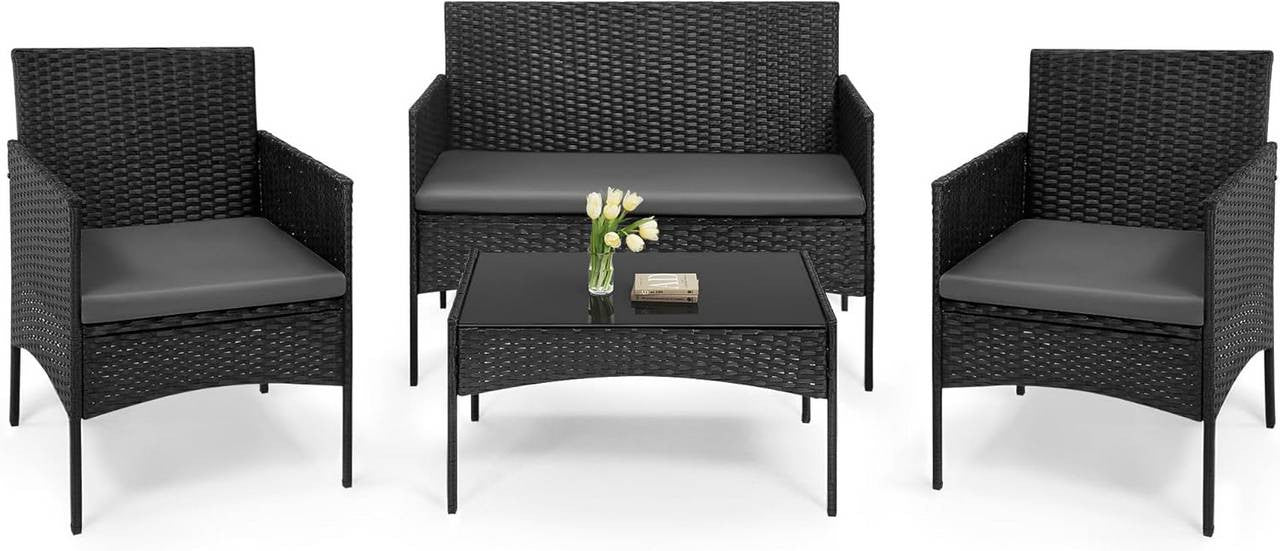 24goodz Outdoor Furniture Set for 4 People - Durable & Weather-Resistant - PE Rattan - For Outdoor Lovers - Black