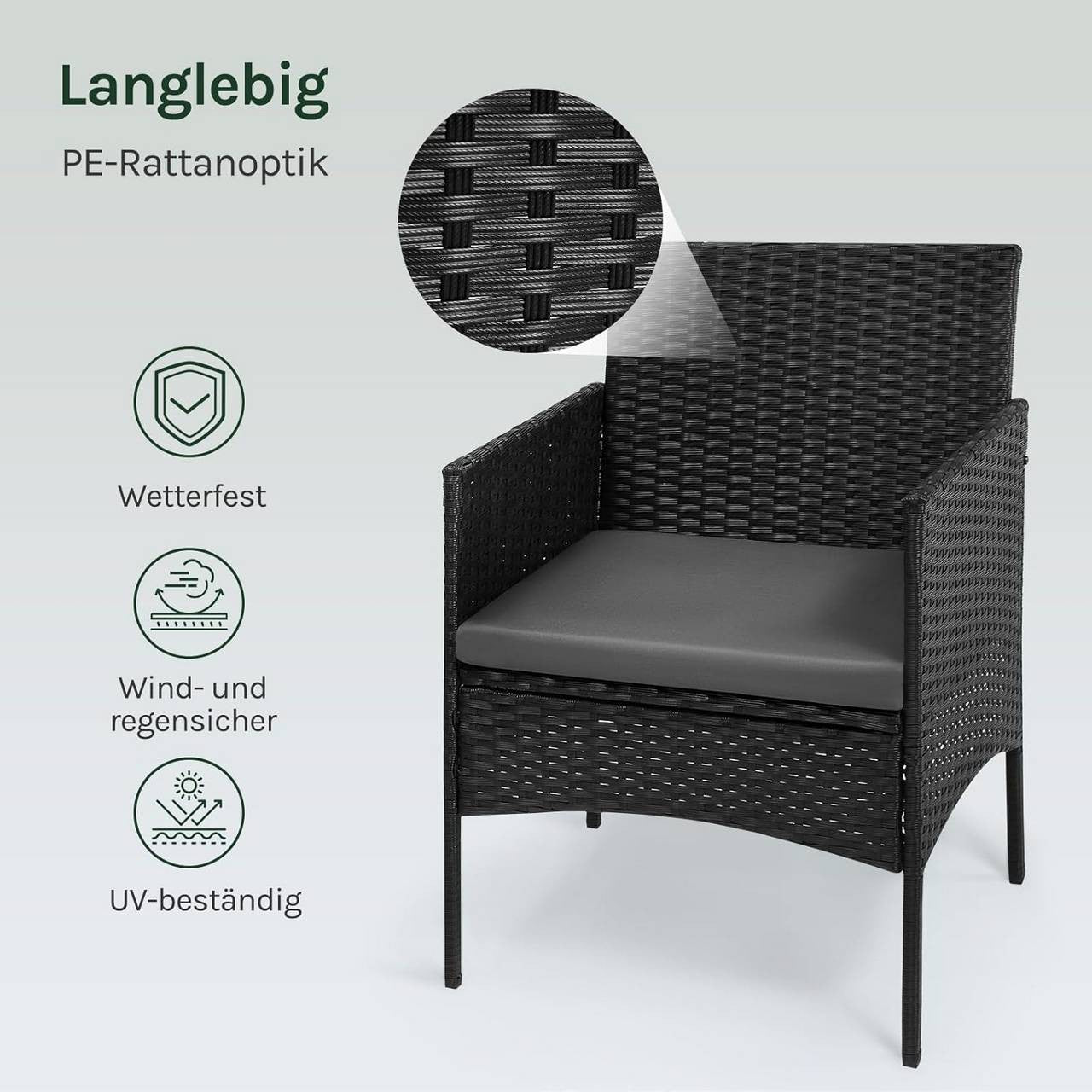 24goodz Outdoor Furniture Set for 4 People - Durable & Weather-Resistant - PE Rattan - For Outdoor Lovers - Black