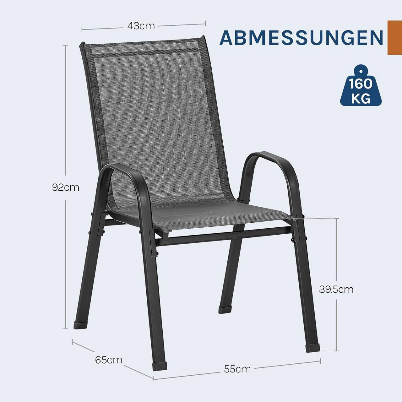 24goodz Stackable Garden Chairs - Ergonomic Comfort - Durable Teslin Material - Dark Grey