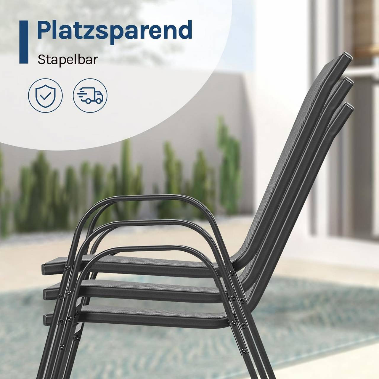 24goodz Stackable Garden Chairs - Ergonomic Comfort - Durable Teslin Material - Dark Grey