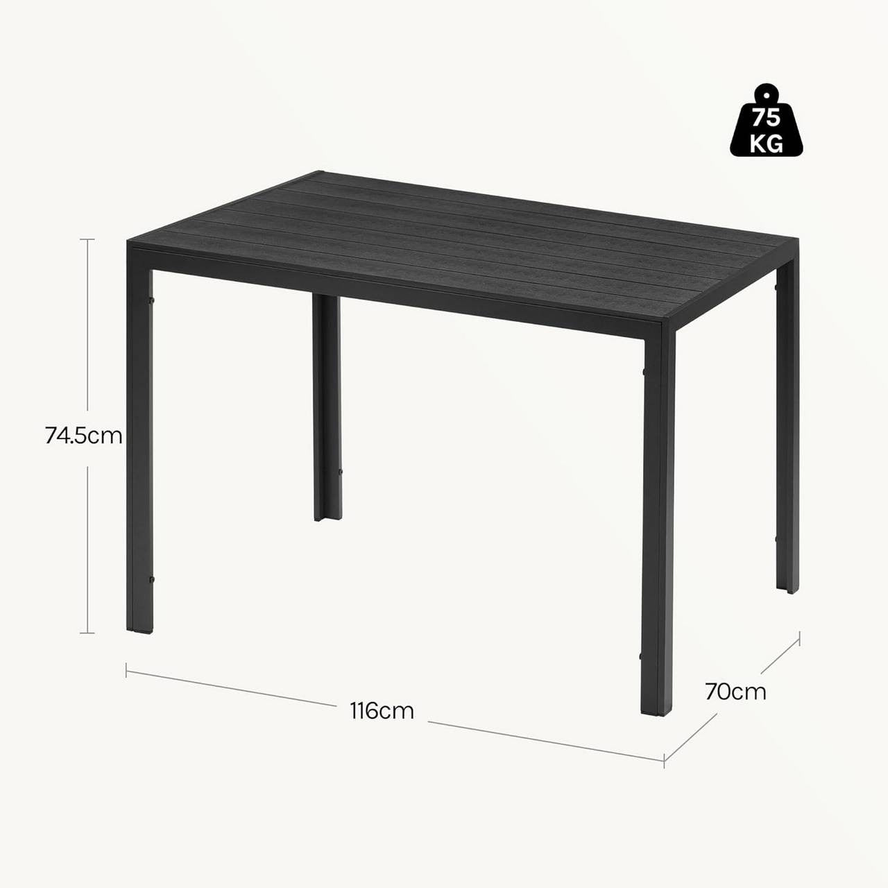24goodz Outdoor Dining Table - Stylish and Versatile - Waterproof Surface - Aluminium and WPC - For 8-10 People - Black 116x74x70 cm