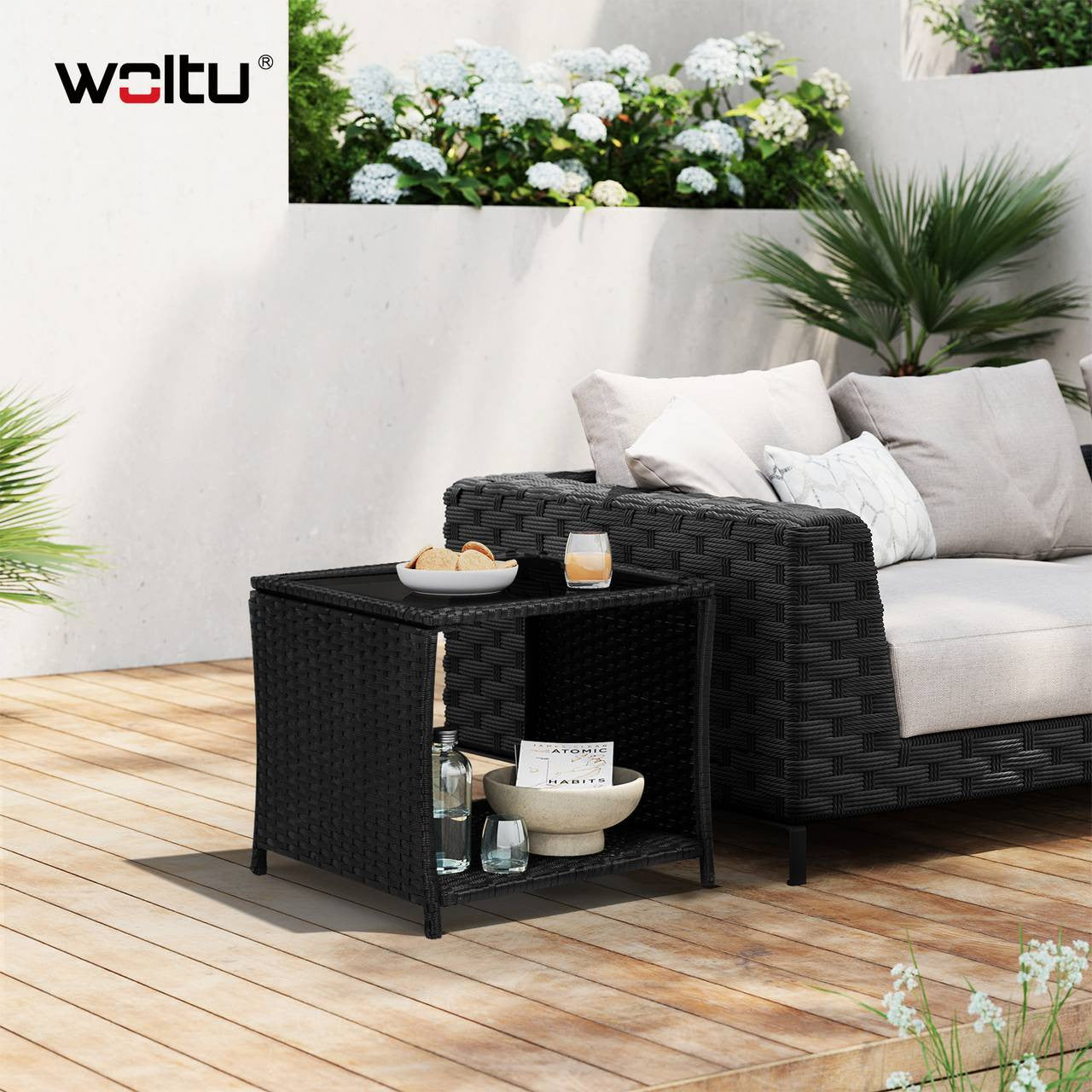 24goodz Outdoor Side Table - Weather Resistant - Stable and Safe - PE-Rattan - For Outdoor and Indoor Use - Black