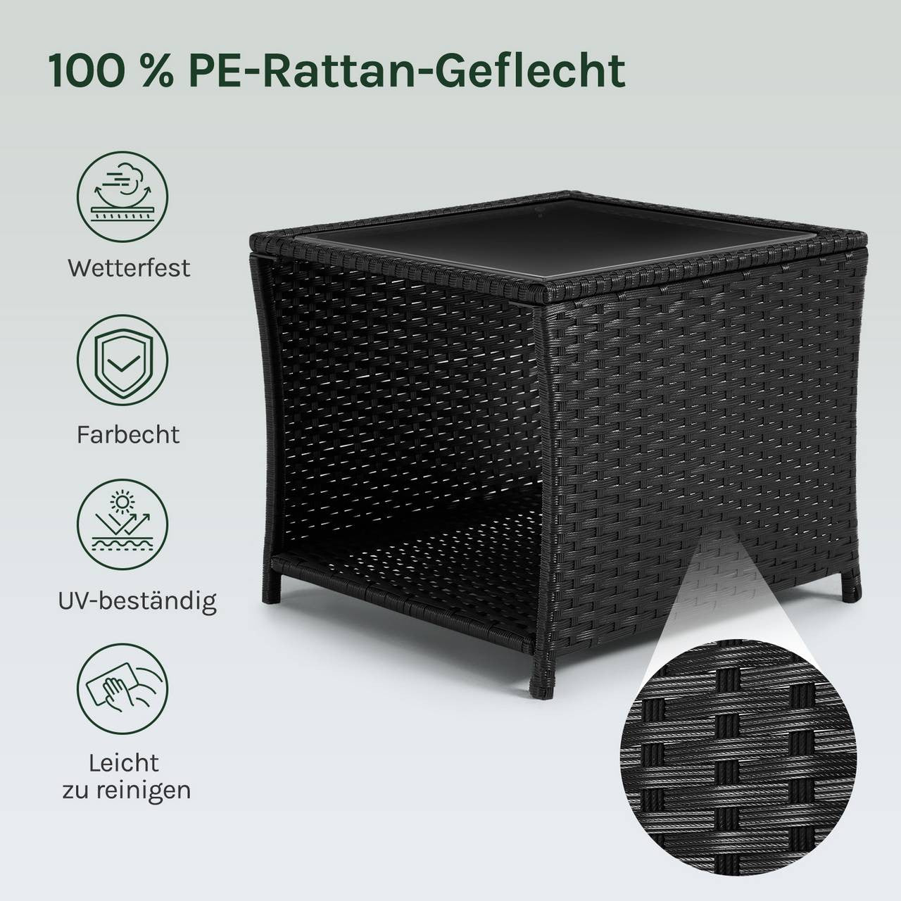 24goodz Outdoor Side Table - Weather Resistant - Stable and Safe - PE-Rattan - For Outdoor and Indoor Use - Black