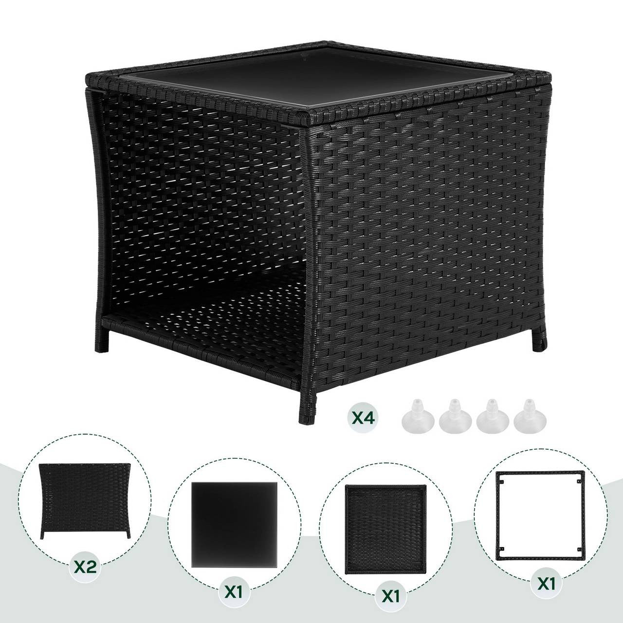 24goodz Outdoor Side Table - Weather Resistant - Stable and Safe - PE-Rattan - For Outdoor and Indoor Use - Black