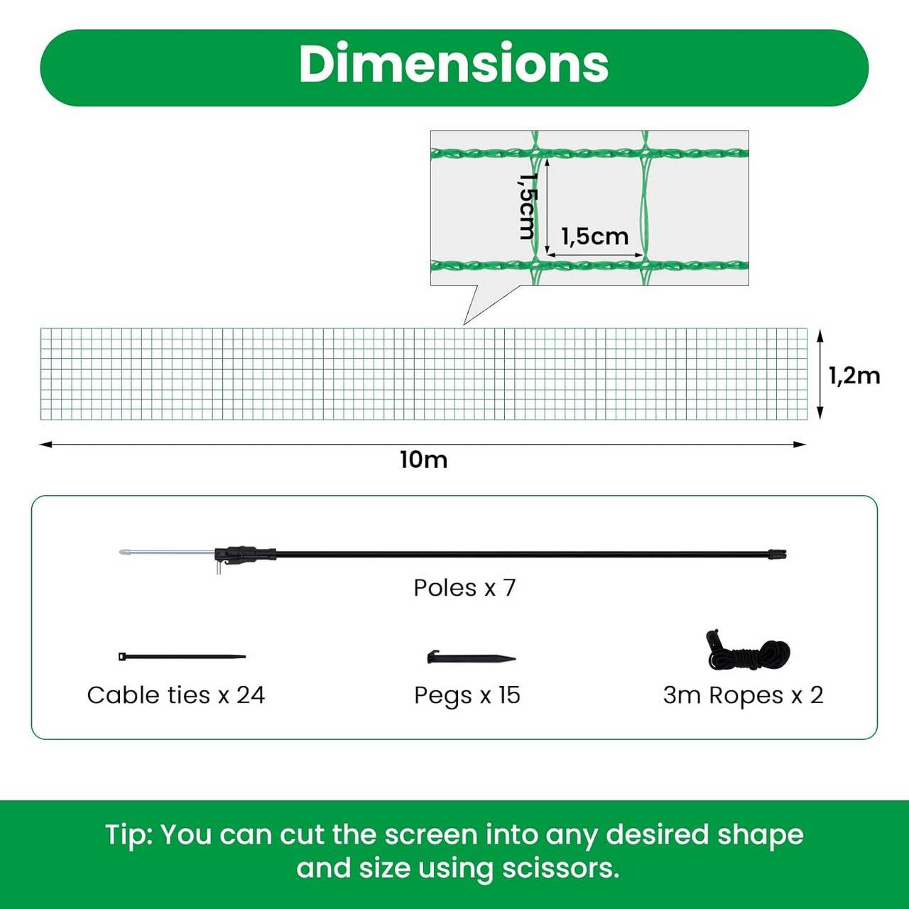 24goodz Garden Fence - Durable and Weather-Resistant - 53 g/m² PE - Green - 10x1.2 m
