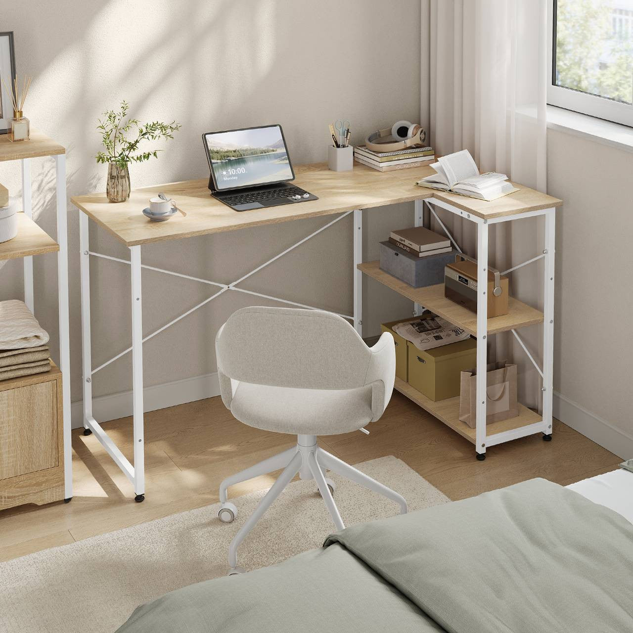 24goodz Office Desk - Stylish and Functional - MDF - For Home and Office - Light Oak + White - hei
