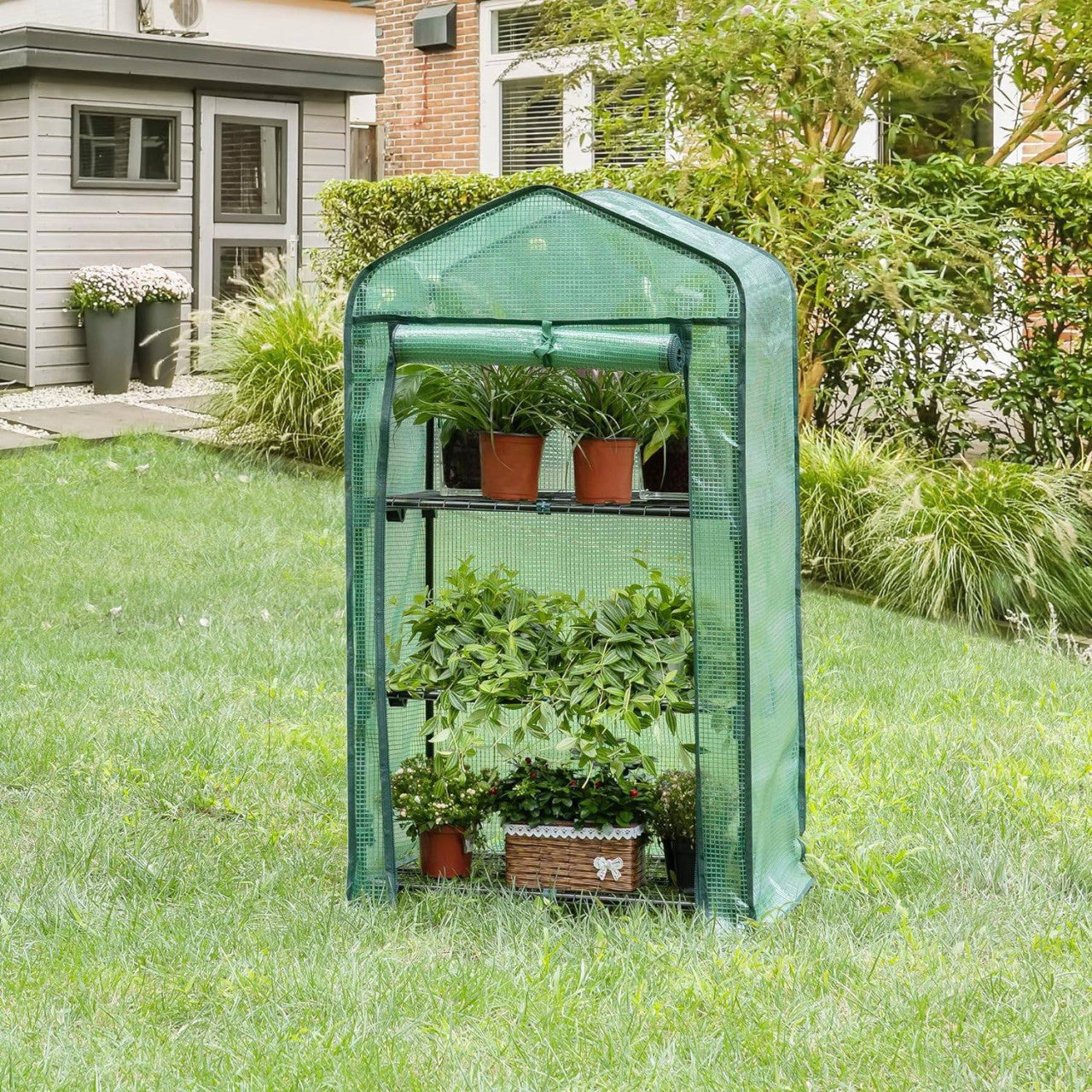24goodz Mini Greenhouse - Durable & Stable - PE Fabric - For Garden Enthusiasts - White/Green 69x49x125/158 cm