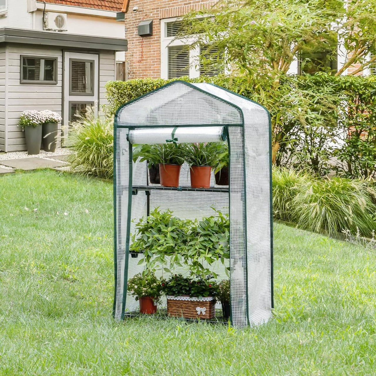 24goodz Mini Greenhouse - Durable and Stable - PE Fabric - For Garden Lovers - White/Green 69x49x125cm