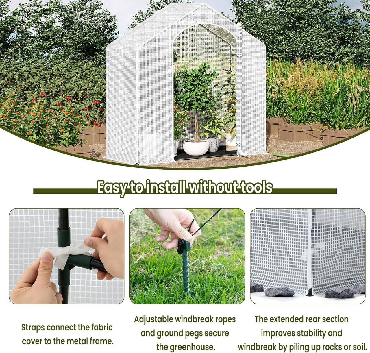 24goodz Greenhouse - Optimal Climate for Plants - Durable and Stable - Steel Tube - For Garden Enthusiasts - 200x80x200 cm - White