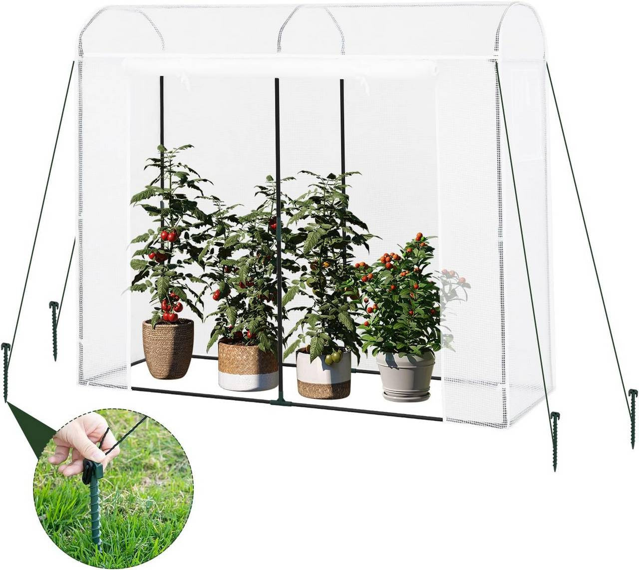 24goodz Greenhouse - Optimal Climate for Plants - Durable and Stable - Steel Pipe and PE - For Garden Enthusiasts - 170x68x200 cm - White